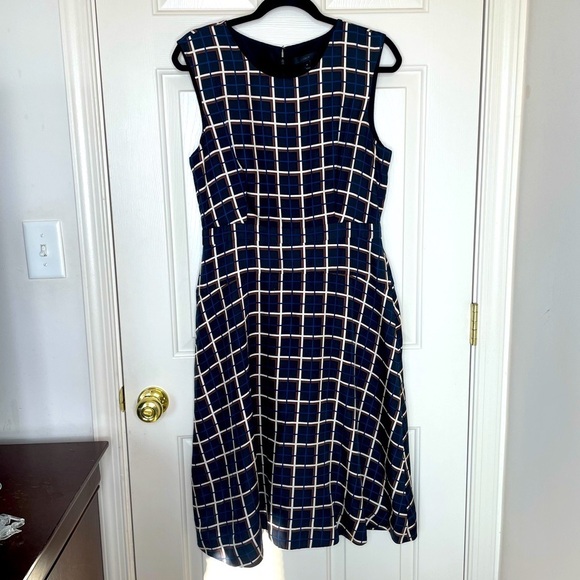 J.Crew Dresses & Skirts - J.Crew Navy Silk Sleeveless Fit & Flare Dress Plaid Windowpane Check | 10